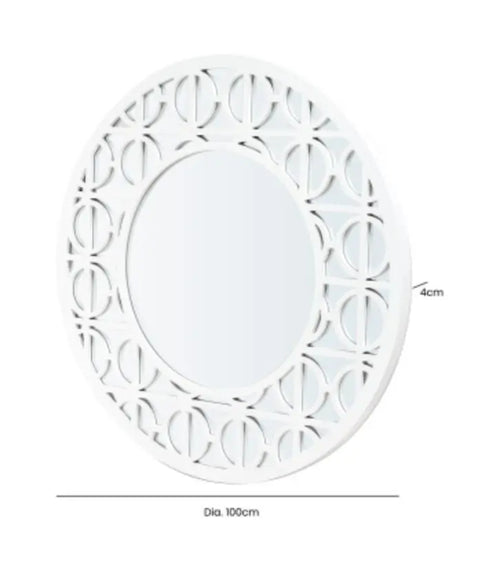 100cm Torino White Wood Round Wall Mirror House of Fleur