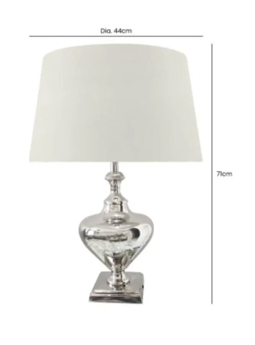 48cm Nickel Plated Metal Lamp Base with Velvet Drum-shaped Grey Shade Table Lamp House of Fleur