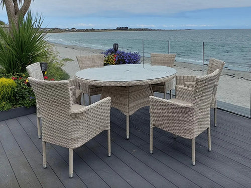 Abel Outdoor Rattan Stackable 6 Seat Dining Set in Natural House of Fleur