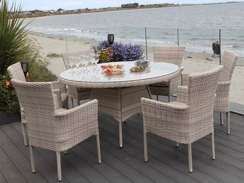 Abel Outdoor Rattan Stackable 6 Seat Dining Set in Natural House of Fleur