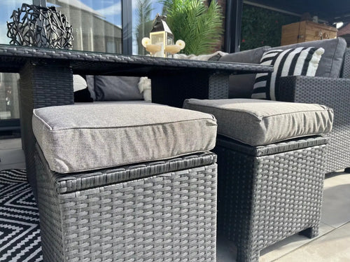 Alba Rattan Outdoor Corner Sofa Set with Dining Table and 4 Stools House of Fleur