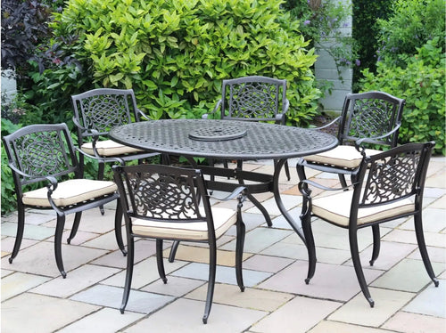 Alore Cast Aluminium 6 Seat Oval Outdoor Dining Set in Antique Bronze House of Fleur