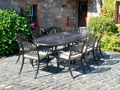 Alore Cast Aluminium 8 Seat Oval Outdoor Dining Set in Antique Bronze House of Fleur