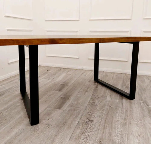 Anya 1.8 Dining Table Solid Dark Pine wood with Matt Black Metal Legs My Store