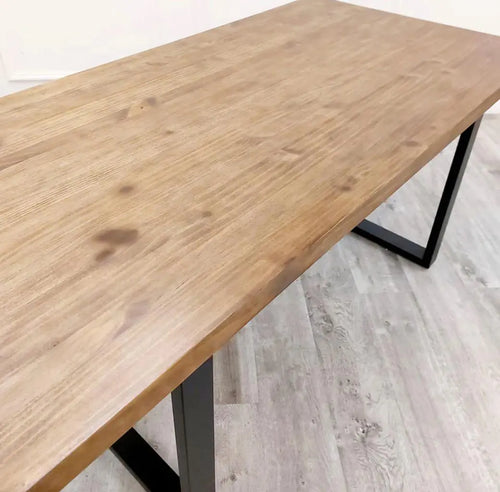 Anya 1.8 Dining Table Solid Dark Pine wood with Matt Black Metal Legs My Store