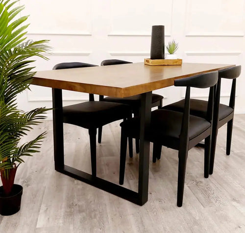 Anya 1.8 Dining Table Solid Dark Pine wood with Matt Black Metal Legs My Store