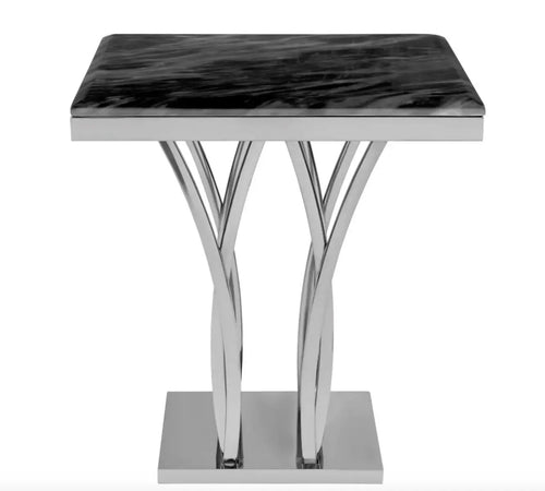 Arenza Black Marble And Silver Side Table House of Fleur