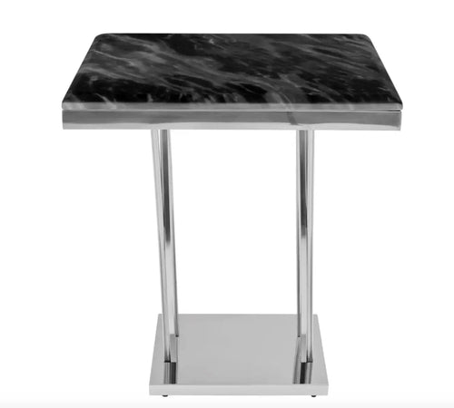 Arenza Black Marble And Silver Side Table House of Fleur