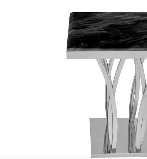 Arenza Black Marble And Silver Side Table House of Fleur