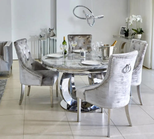 Arianna 1.3 Round Dining Table with 4 Annabelle Chairs Silver House of Fleur