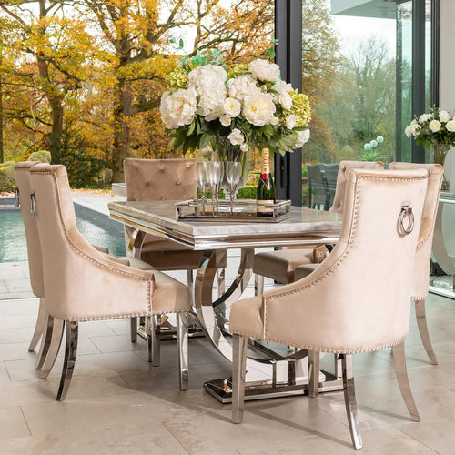 Arianna Dining Table 1.5, 1.8 & 2.0 Meter with Annabelle Chairs Champagne House of Fleur