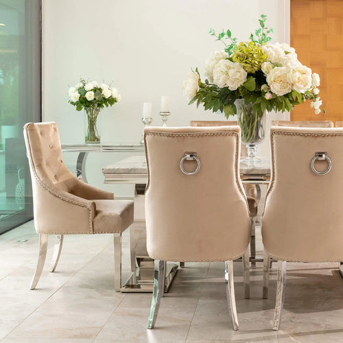 Arianna Dining Table 1.5, 1.8 & 2.0 Meter with Annabelle Chairs Champagne House of Fleur