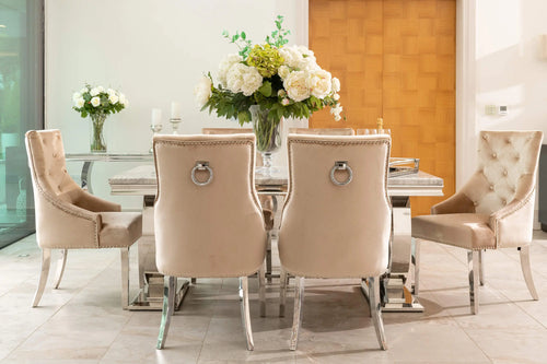 Arianna Dining Table 1.5, 1.8 & 2.0 Meter with Annabelle Chairs Champagne House of Fleur