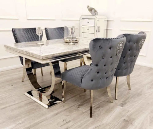 Arianna Dining Table 1.5, 1.8 & 2.0 Meter with Chelsea Grey Lion knocker Chairs House of Fleur