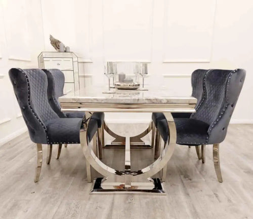 Arianna Dining Table 1.5, 1.8 & 2.0 Meter with Chelsea Grey Lion knocker Chairs House of Fleur