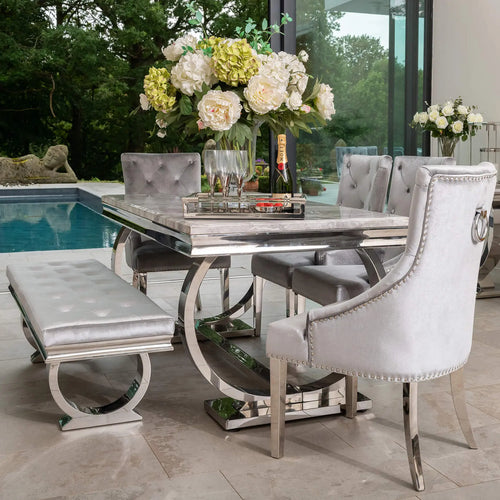 Arianna Dining Table 1.5, 1.8 & 2.0 Meter with Cheshire Silver Chairs House of Fleur