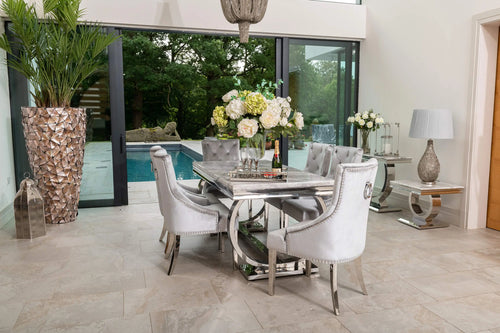 Arianna Dining Table 1.5, 1.8 & 2.0 Meter with Cheshire Silver Chairs House of Fleur