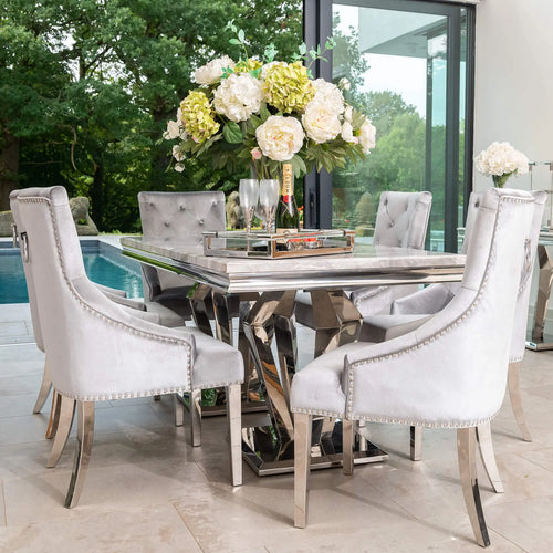 Arturo Dining Table 1.8 Meter with Annabelle Chairs Silver House of Fleur