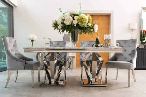 Arturo Dining Table 1.8 Meter with Annabelle Chairs Silver House of Fleur