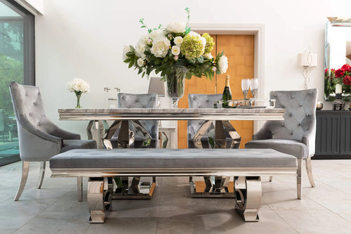 Arturo Dining Table 1.8 Meter with Annabelle Chairs Silver House of Fleur