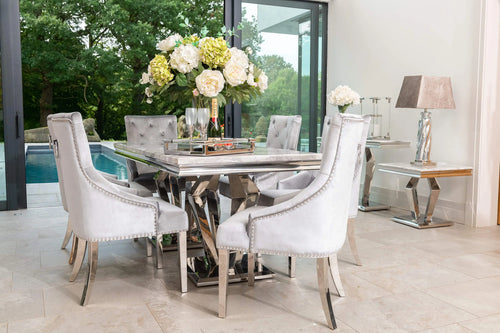 Arturo Dining Table 1.8 Meter with Annabelle Chairs Silver House of Fleur