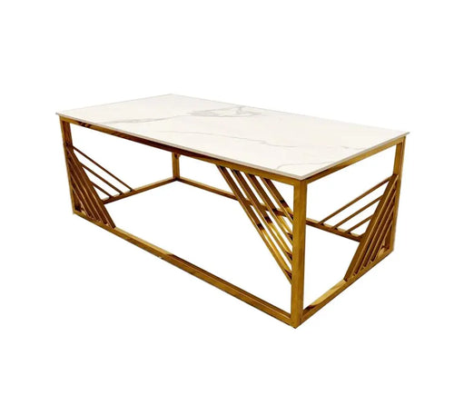 Azure Gold Coffee Table with Polar White Sintered Top House of Fleur