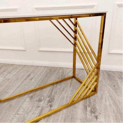 Azure Gold Console Table with Polar White Sintered Top House of Fleur