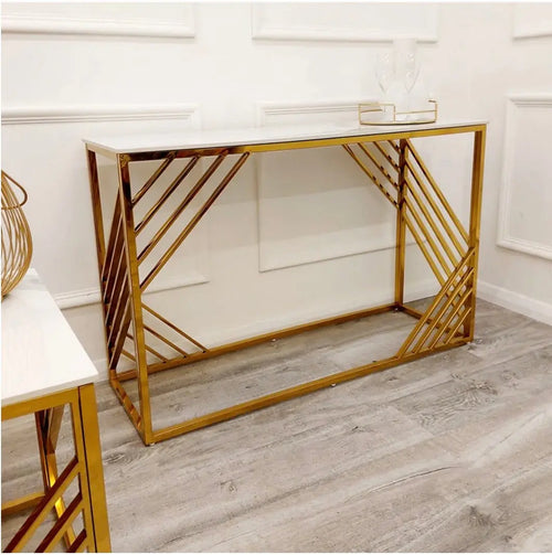 Azure Gold Console Table with Polar White Sintered Top House of Fleur