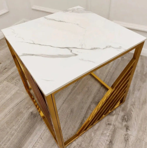 Azure Gold Lamp Table with Polar White Sintered Top House of Fleur