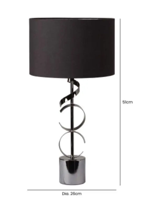 Black Metal Swirl Table Lamp with Black Linen Shade Silver Inside 51cm House of Fleur