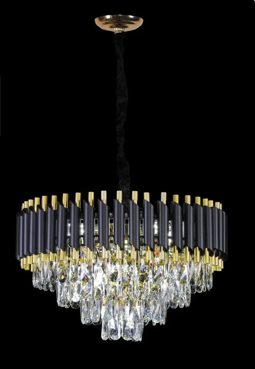 Black & Gold Tiered Crystal Chandelier House of Fleur