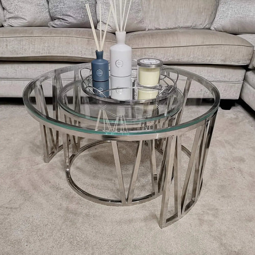 Brand New Arezza Set of 2 Marble or Glass Nesting Coffee Tables House of Fleur