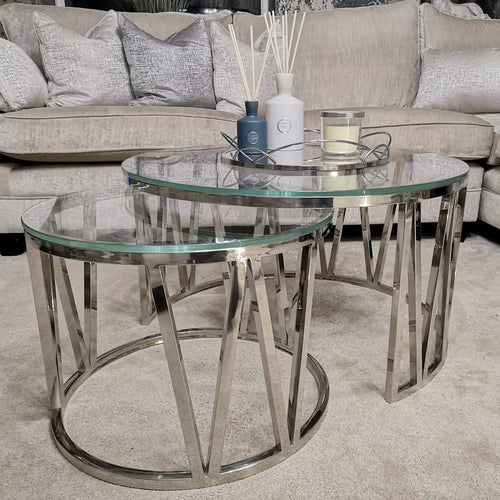 Brand New Arezza Set of 2 Marble or Glass Nesting Coffee Tables House of Fleur