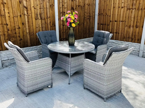 California Rattan 4 Seat Round Outdoor Dining Set in Grey House of Fleur