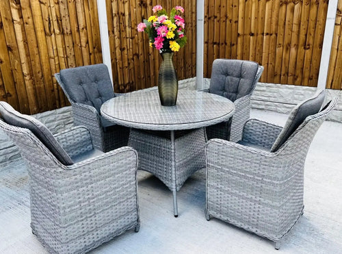 California Rattan 4 Seat Round Outdoor Dining Set in Grey House of Fleur