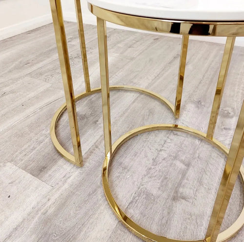 Cato Nest of 2 Tall Gold End Tables with Polar White Sintered Stone Tops House of Fleur