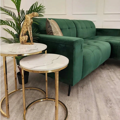 Cato Nest of 2 Tall Gold End Tables with Polar White Sintered Stone Tops House of Fleur