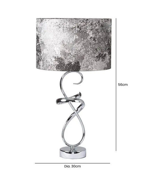 Chrome Swirl Table Lamp 2T Black and White Linen Shade Silver Inside House of Fleur