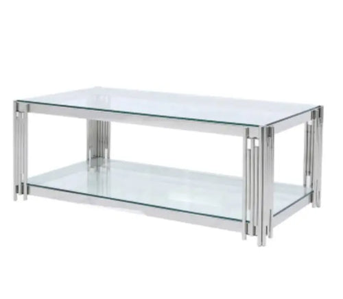 Cohen Steel Tubes and Clear Glass Coffee Table House of Fleur