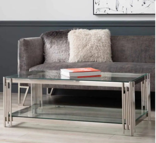 Cohen Steel Tubes and Clear Glass Coffee Table House of Fleur