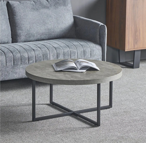 Danny MDF Round Coffee Table with Concrete Effect House of Fleur