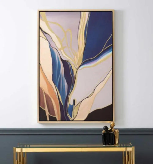 Dark Blue and Gold Framed Abstract Canvas Wall Art House of Fleur