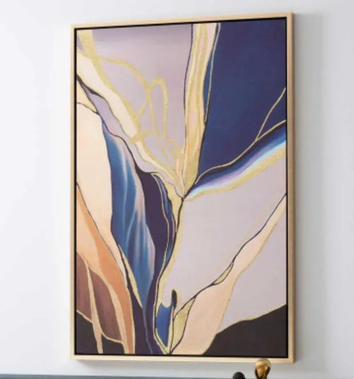 Dark Blue and Gold Framed Abstract Canvas Wall Art House of Fleur