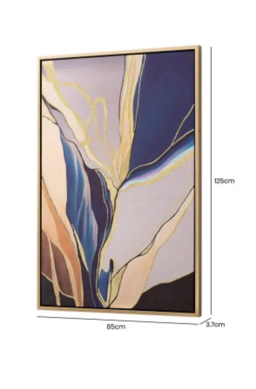 Dark Blue and Gold Framed Abstract Canvas Wall Art House of Fleur