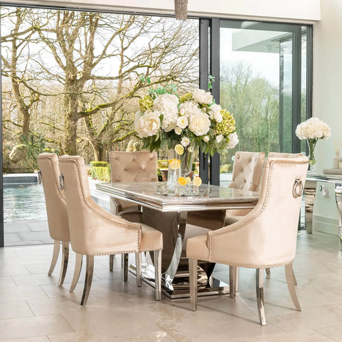 Denver Dining Table 1.6, 1.8 & 2.0 Meter with Annabelle Chairs Champagne House of Fleur