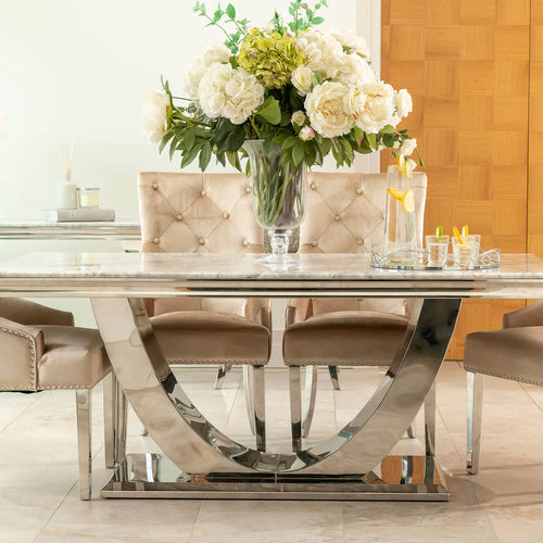 Denver Dining Table 1.6, 1.8 & 2.0 Meter with Annabelle Chairs Champagne House of Fleur