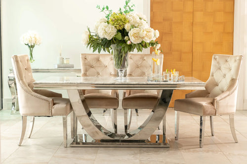 Denver Dining Table 1.6, 1.8 & 2.0 Meter with Annabelle Chairs Champagne House of Fleur