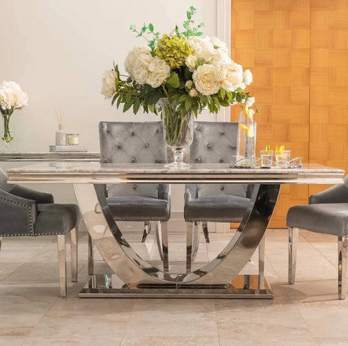 Denver Dining Table 1.6, 1.8 & 2.0 Meter with Annabelle Silver Chairs House of Fleur