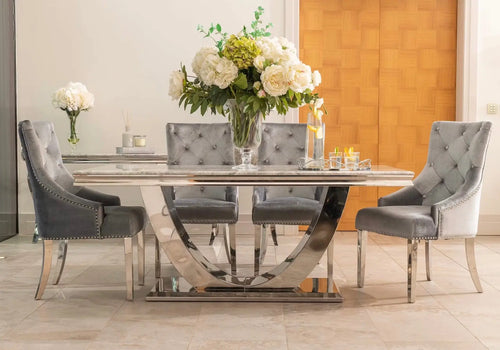 Denver Dining Table 1.6, 1.8 & 2.0 Meter with Annabelle Silver Chairs House of Fleur