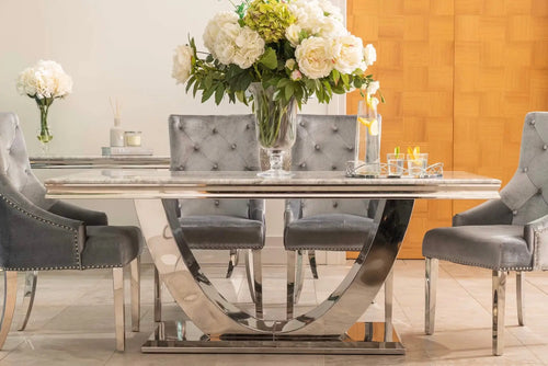 Denver Dining Table 1.6, 1.8 & 2.0 Meter with Annabelle Silver Chairs House of Fleur